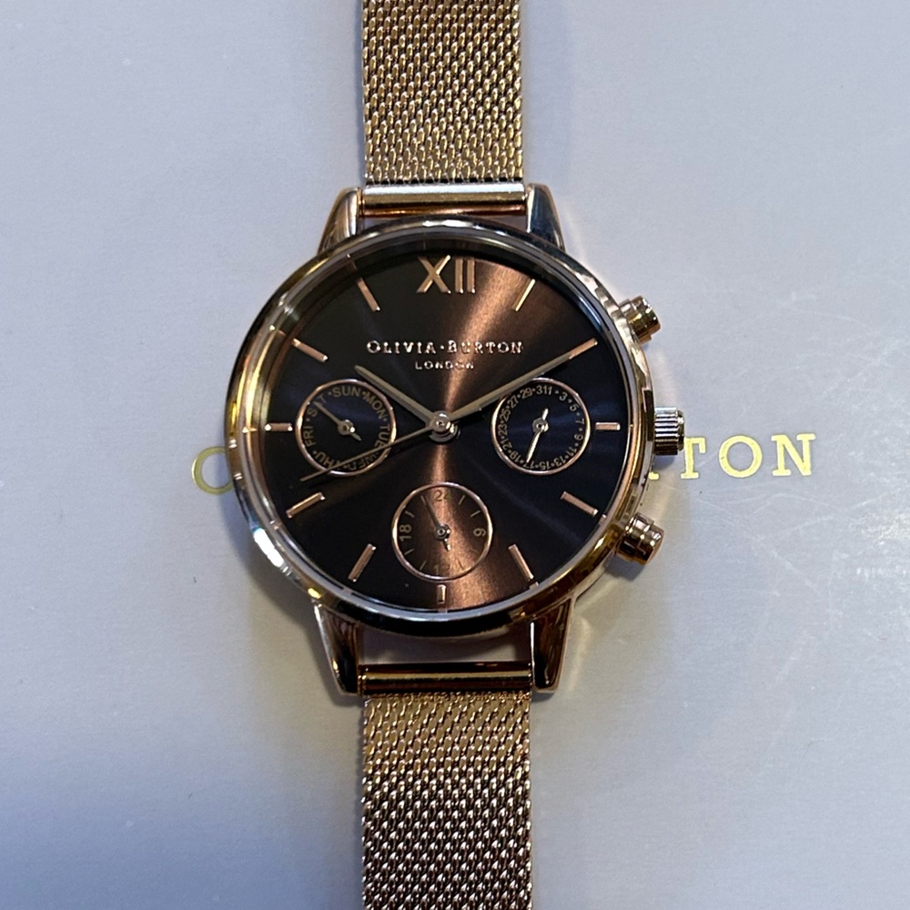 OLIVIA BURTON MIDI DIAL CHRONOGRAPH WATCH WITH 30MM DARK BROWN FACE - Picture 2 of 6